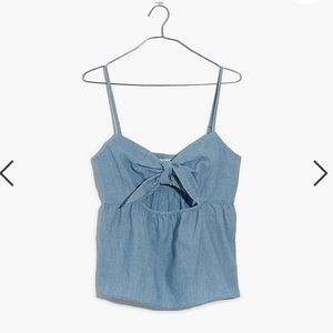 Madewell Chambray Tie-Front Keyhole Cami Top